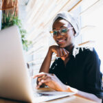 African american business woman with laptop
