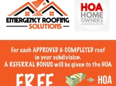 Emergency Roofing Solutions is offering free roofing assessments ans referral bonus to your HOA, Condo or community association.