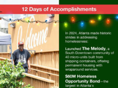 729 Bonaventure Grand Opening Photo by City Of Atlanta on December 03, 2024. May be an image of 1 person and text that says "12 Days of Accomplishments In 2024, Atlanta made historic strides in addressing homelessness: caome Launched The Melody, a South Downtown community of 40 micro-units built from shipping containers, offering permanent housing with wraparound services. $60M Homeless Opportunity Bond-the largest in Atlanta' S history- history-supporting up to 700 affordable housing units. City of Oppurtunity for All".