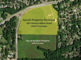 Photo by City of Roswell, Georgia on June 25, 2025. May be an image of map, grass and text that says "Hardscrabble Road HardscrabbleRoa អ្យស្មមន Road Spruill Property Purchase 365 Hardscrabble Road 2025 Purchase haffi Jeu Monnn City of Roswell Property 2016 2016Purchase Purchase Roswell georgia".