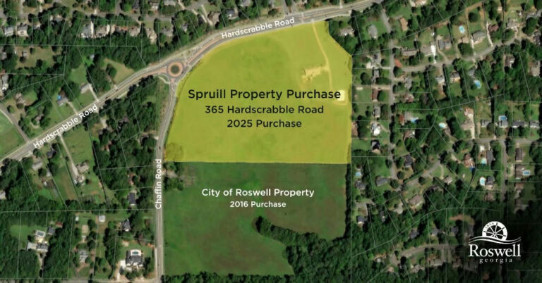 Photo by City of Roswell, Georgia on June 25, 2025. May be an image of map, grass and text that says "Hardscrabble Road HardscrabbleRoa អ្យស្មមន Road Spruill Property Purchase 365 Hardscrabble Road 2025 Purchase haffi Jeu Monnn City of Roswell Property 2016 2016Purchase Purchase Roswell georgia".