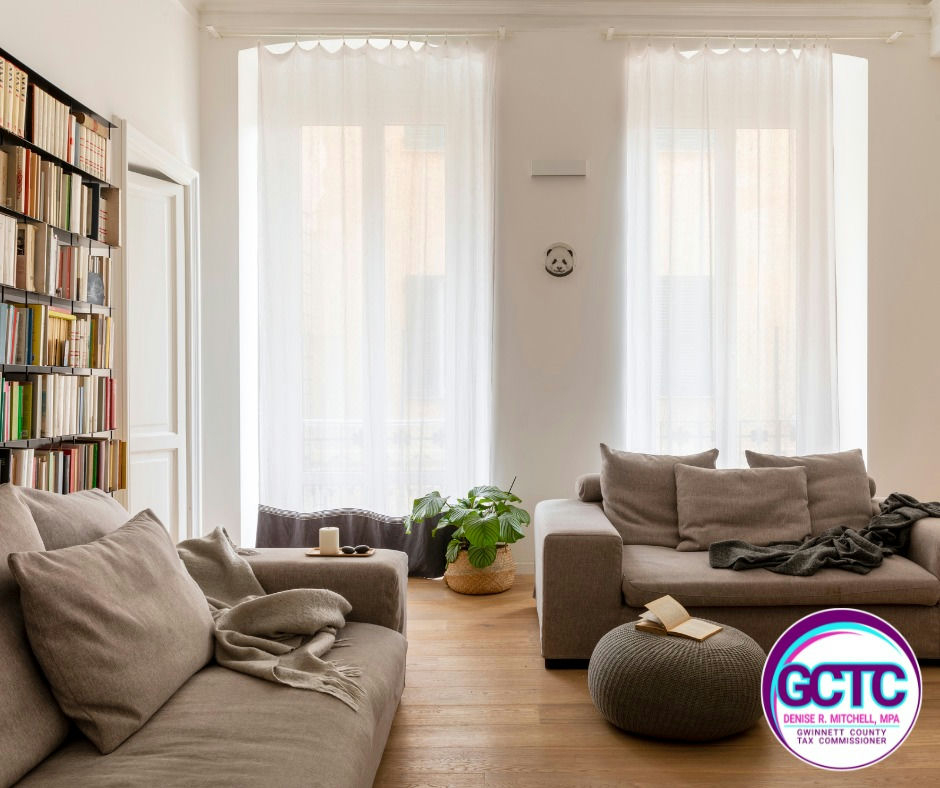 Photo by Gwinnett Tax Commissioner on February 27, 2025. May be an image of sofa, futon, curtains, living room, window and text that says 'C DENISE MITCHELL MPA TAXCOMMISSIONER TAY COMMISSIONER TCOUNTY Y'.