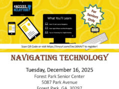 Digital Skills Course for Everyone Flyer with text: This course will cover the basics of navigating your PC, laptop, Apple iPhone and Apple iPad, as well as provide you with tips on protecting your digital identity. This will be a hands-on learning experience. You are encouraged to bring your own devices. Registration is limited and required. Visit https://tinyurl.com/Dec16NAVT to register. #Access4Clayton #ClaytonConnected