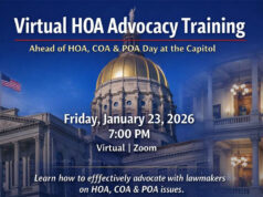 Annual Community Health Fair Photo by Kim Schofield on January 22, 2026. May be an image of text that says 'Virtual HOA Advocac Training Ahead of HOA, COA & POA Day at the Capitol Friday, January Friday,January23,202 23, 2026 7:00 P Virtual Zoom Learn how to efffectively advocate with lawmakers on HOA, CO & POA issues. Zoom Meeting ID: 848 5714 5043 Passcode: 712578 Hosted by Georgia State Representatives Advocating for Fairness Transparency Homeownership Rights'.